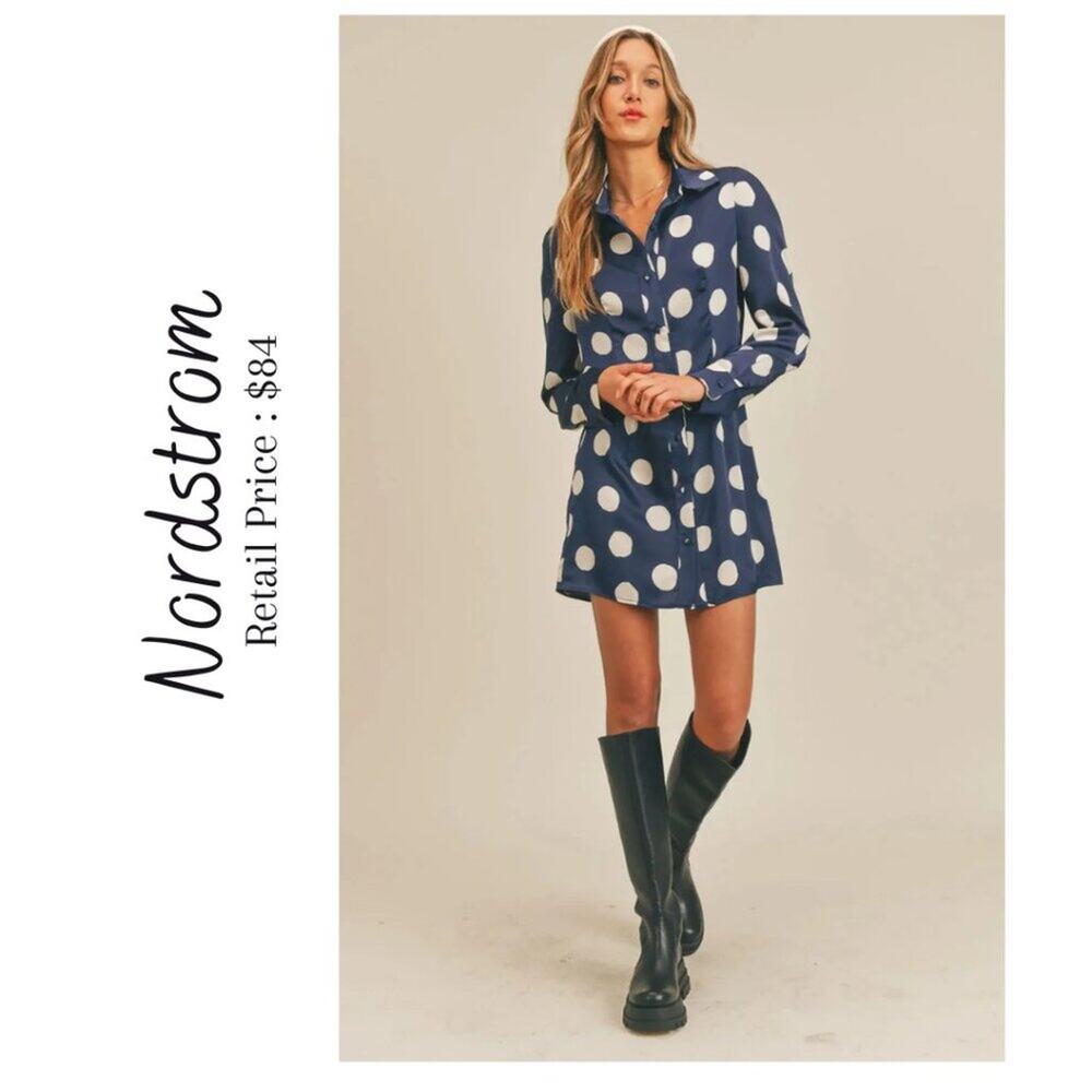 NWT Polka Dot Time Satin Shirt Dress Size Small